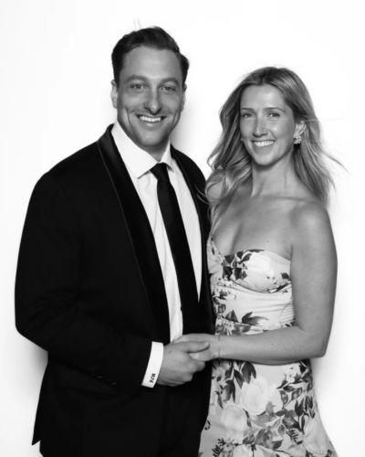 black and white glam photo booth photo of husband and wife